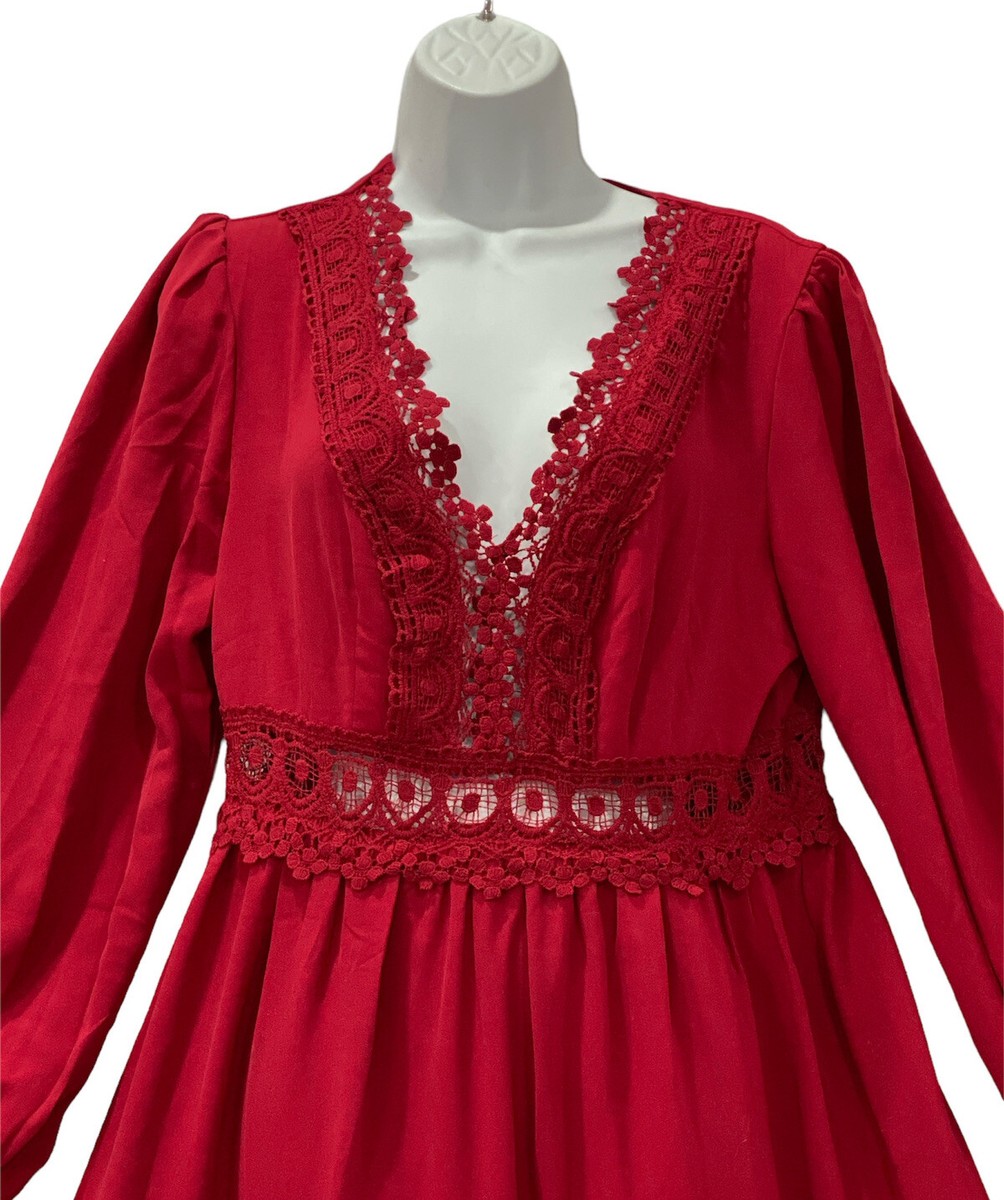 Shein Maxi Dress Empire Waist Tiered Long Sleeve Lace Waist Inset Woman's L Red | eBay Shein Maxi Dress Empire Waist Tiered Long Sleeve Lace Waist Inset Woman's L Red | eBay