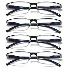 4 Pair Mens Rectangular Blue Light Blocking Reading Glasses Spring Hinge Readers
