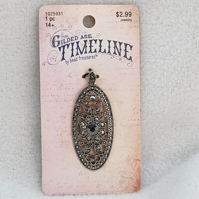 Gilded Age Timeline Craft Necklace 2  Pendant Bead Treasures Black Silver Tone