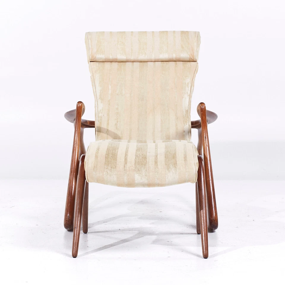 Mecedora y otomana Vladimir Kagan Mid Century contorno de dos posiciones de nogal Foto 2 de 4