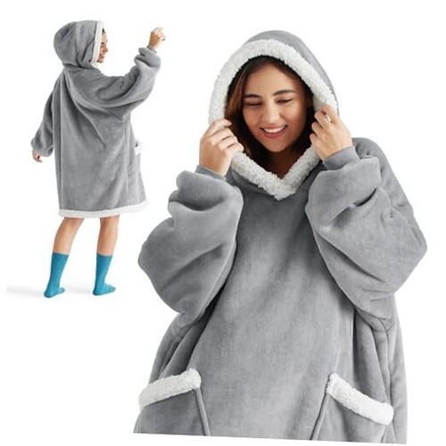 Wearable Blanket Hoodie - Sherpa Hooded Blanket as Gifts Standard Grey Solid