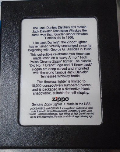Rare Zippo Jack Daniels' Limited Edition 5301/10000 24175 in original box - Picture 10 of 10