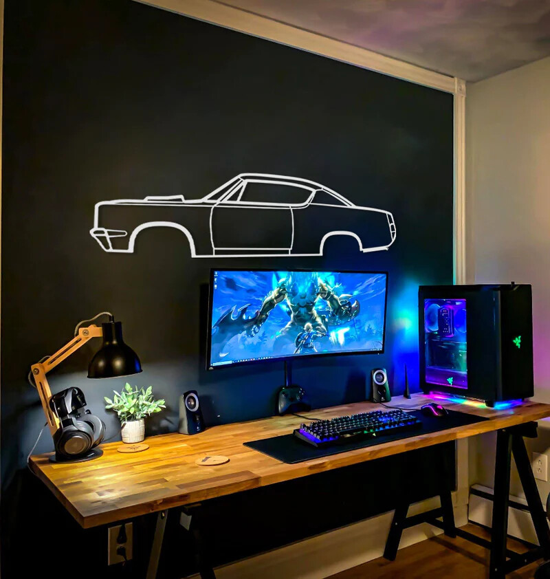 3D Acrylic Metal USA Car Silhouette Wall Art Rebel Machine Auto Poster