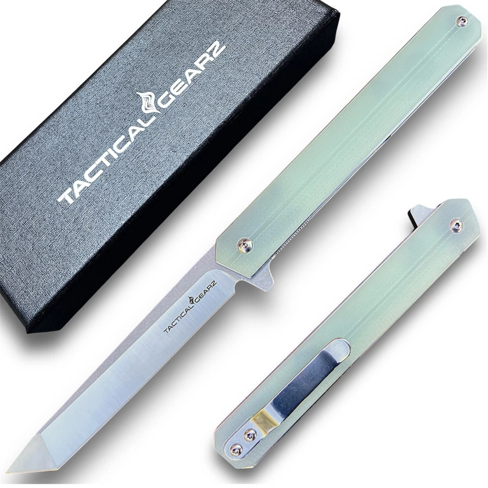 TACTICALGEARZ G10 EDC Folding Knife! Ball Bearing Pivot! Razor Sharp D2 Steel Tanto Blade!