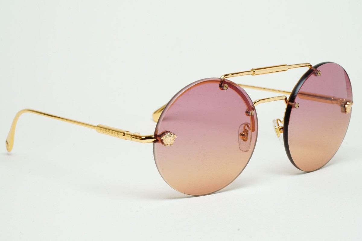 Versace Translucent Blush Round Sunglasses with Gold Accents Versace VE2298 L (58 - 15) with Pink lenses and Gold frame  main image 4