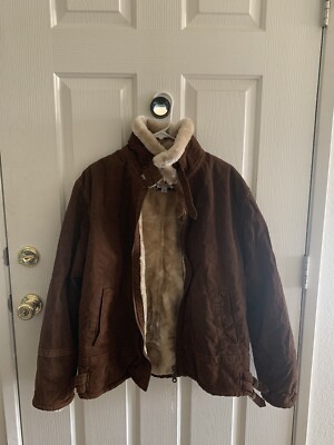 Ameri Mode 100% Leather Brown Faux Fur Unisex Jacket Size Large