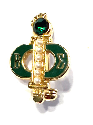 Phi Beta Epsilon Fraternity/ Sorority Pin W/Seed Pearls & Green Stone