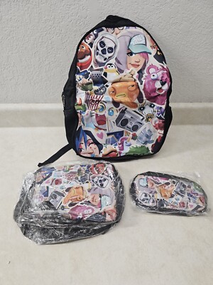 Fortnite 3 In 1 Backpack Full Size 15 Inches Lunch Box Pencil Case New