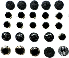 25 Vintage Black Czech Glass S-M Some Match Intricate Round Buttons 14 -19mm