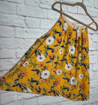 XL/1X/2X New Marigold Yellow White Blue Floral Print Lined Tank Top Cami Blouse