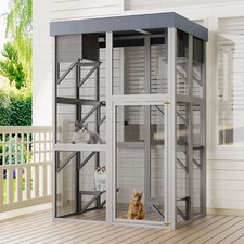 70.5"H Wooden Catio Outdoor Cat House Enclosure Large Cage Playpen with Platform