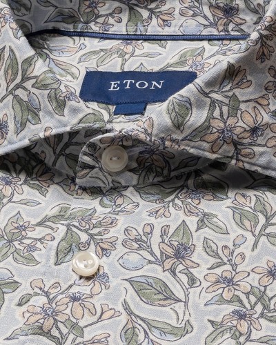 NWT ETON DRESS SHIRT pure linen floral sky luxury Sweden 41 16 slim - Picture 3 of 4