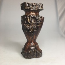 Turned Wood Art Vase - Carved 7.5  Rustic Wooden VTG Hand Crafted Candle Holder