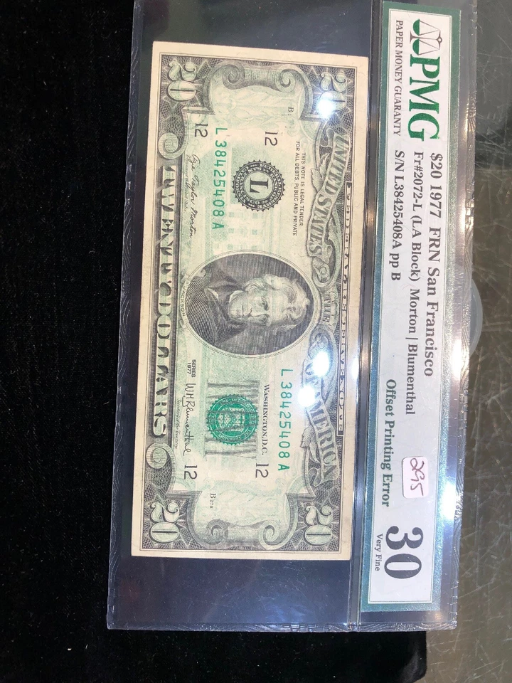 1977 $20 FRN ERROR Offset Printing Back To Front San Francisco PMG30 Very Fine - Image 2 of 4