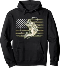 Fishing Camouflage US American Flag Bass Fish Fisherman Camo Pullover Hoodie