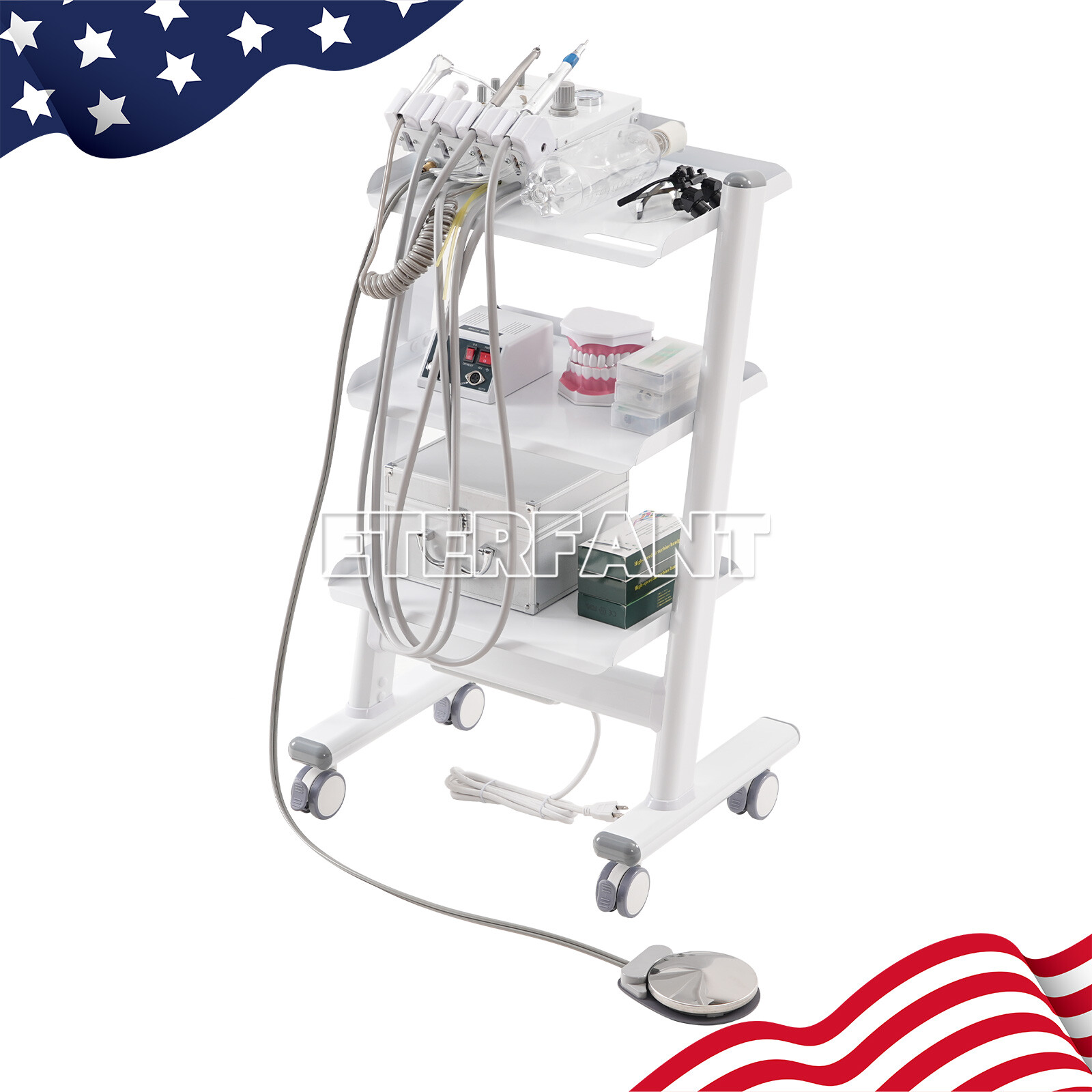 ETERFANT 3 Tiers Medical Tool Cart Dental Trolley Cart Mobile Instrument Cart