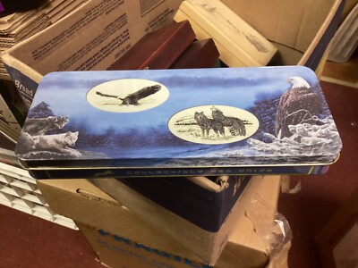 2x collectible art knives FOLDING KNIFE WITH TIN WOLF and Eagle BOX