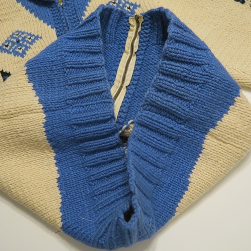 VTG Colorful Blue Cream Cowichan Full Zip Sweater L 60s 70s jacket Cardigan - Picture 6 of 14
