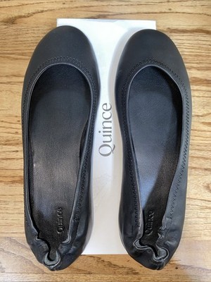 Quince On-the-go Ballet Flat  Italian Leather In Black Women s 8 Worn Twice