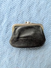 Vintage Black Coin Change Purse Kiss Lock Metal Frame Ornate Trim Small Wallet