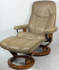 Ekornes Stressless Medium CONSUL "Sand" Leather Swivel Recliner Chair  Ottoman