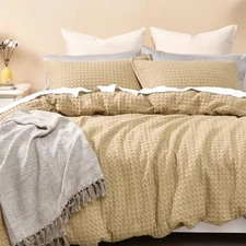 Full Waffle Cotton Duvet Cover with Pillow Shams