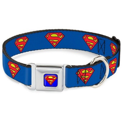 Buckle-Down Dog Collar Seatbelt Buckle Superman Shield Blue 11 To 17 Inches 1.0