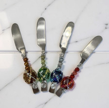 Set of 4 Beaded Cheese Spreader - Wire Wrapped Stainless Steel Butter Knife