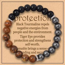 Natural Triple Protection Stretch Bracelet 8mm Tiger Eye Black Obsidian Hematite