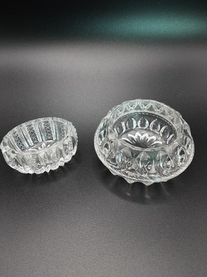 Lot of 2 Antique Clear Cut Glass Salt Cellars Ovan and Round Excellent Condition