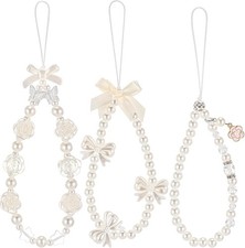 3 Pcs Phone Charms Strap Pearl Beaded Butterfly Bow Flower Cute Lanyard Bracelet