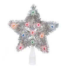 Kurt Adler 8" LU 11-Light Silver Tinsel Retro 5-Point Star Christmas Tree Topper