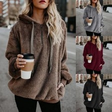 Women Winter Warm Fluffy Sweater Tops Hoodie Sweatshirt Hooded Pullover Jumper
