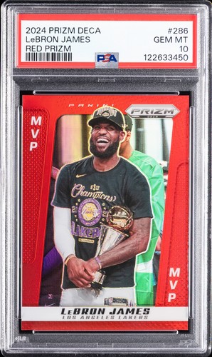 2024 PANINI PRIZM DECA RED PRIZM #286 LEBRON JAMES 83/199 PSA 10