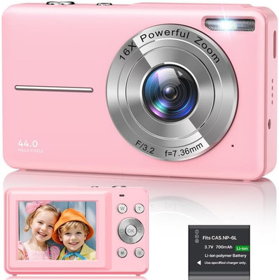 1080P Digitalkamera 44MP Kompakt Kinder Vlogging Kamera 16x Zoom Pink mit LCD