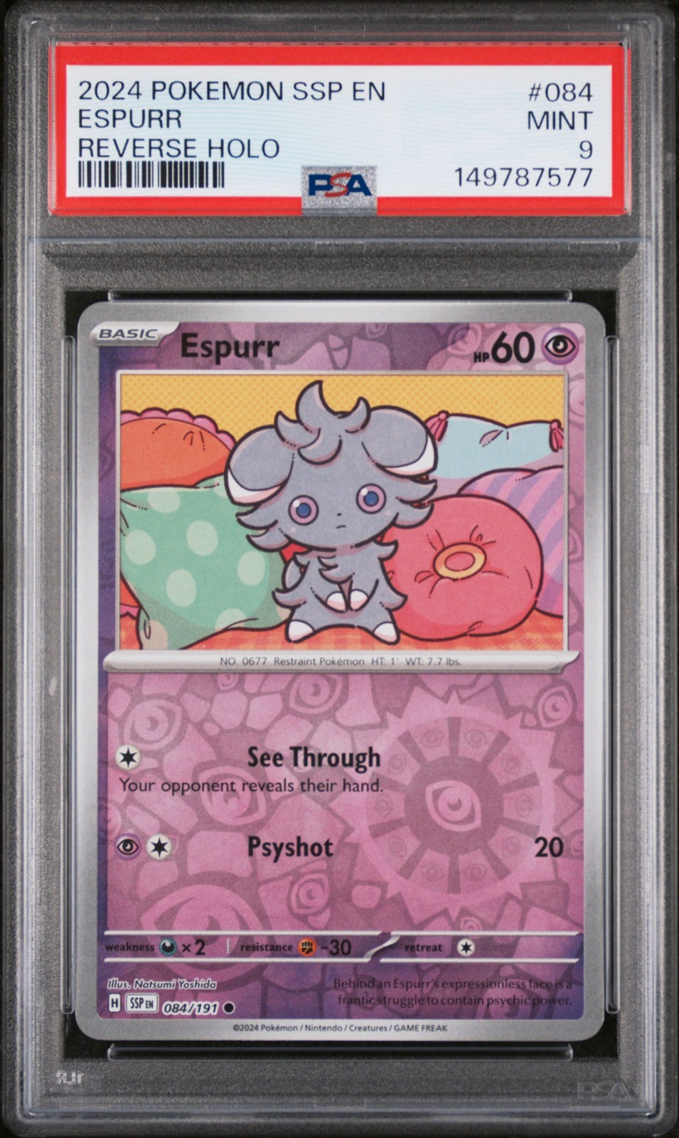 2024 POKEMON SSP EN-SURGING SPARKS REVERSE HOLO #084 ESPURR PSA 9