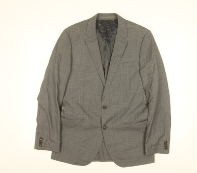 Hugo Boss Herren Anzugjacke Grau Wolle Kariert Einreiher 36R