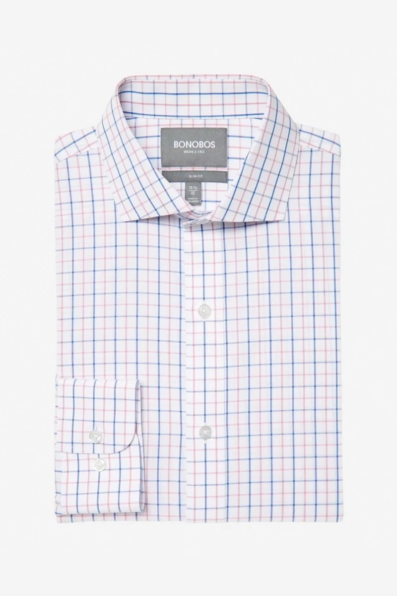 slim fit dress slacks Blue Check Long Sleeve Button Down – Unclaimed Baggage