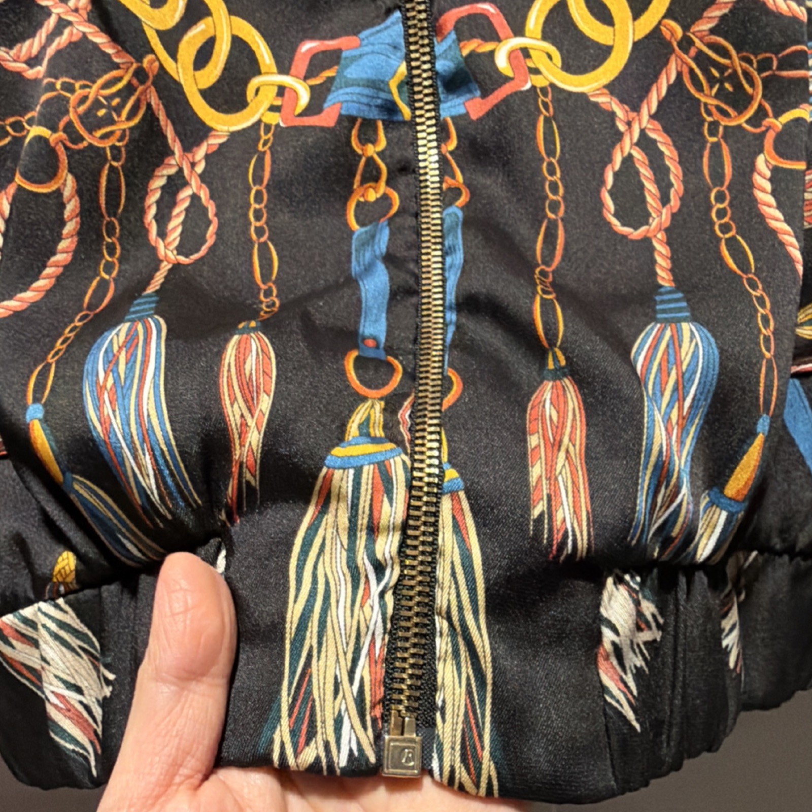 ZARA BASIC Bomber Jacket XS Chain Print Black Blu… - image 2