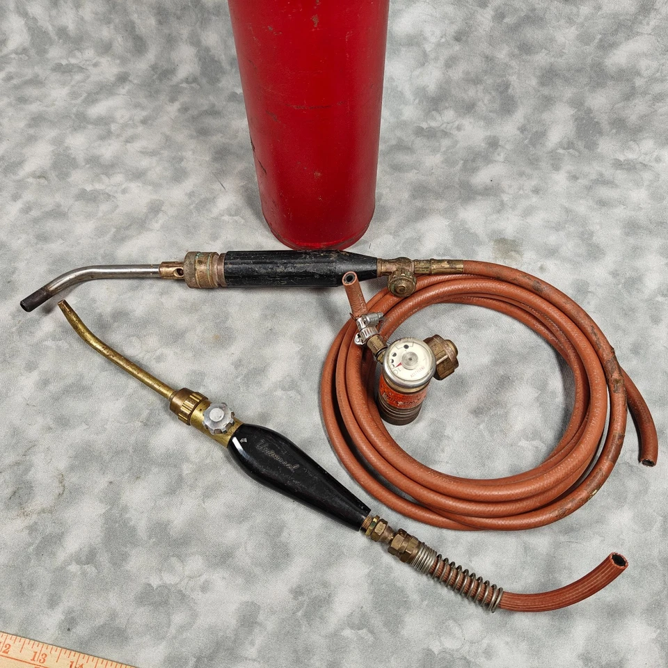 Tanque de acetileno Uniweld 10 pies cúbicos TurboTorch y antorchas universales Regs manguera como está Foto 4 de 4