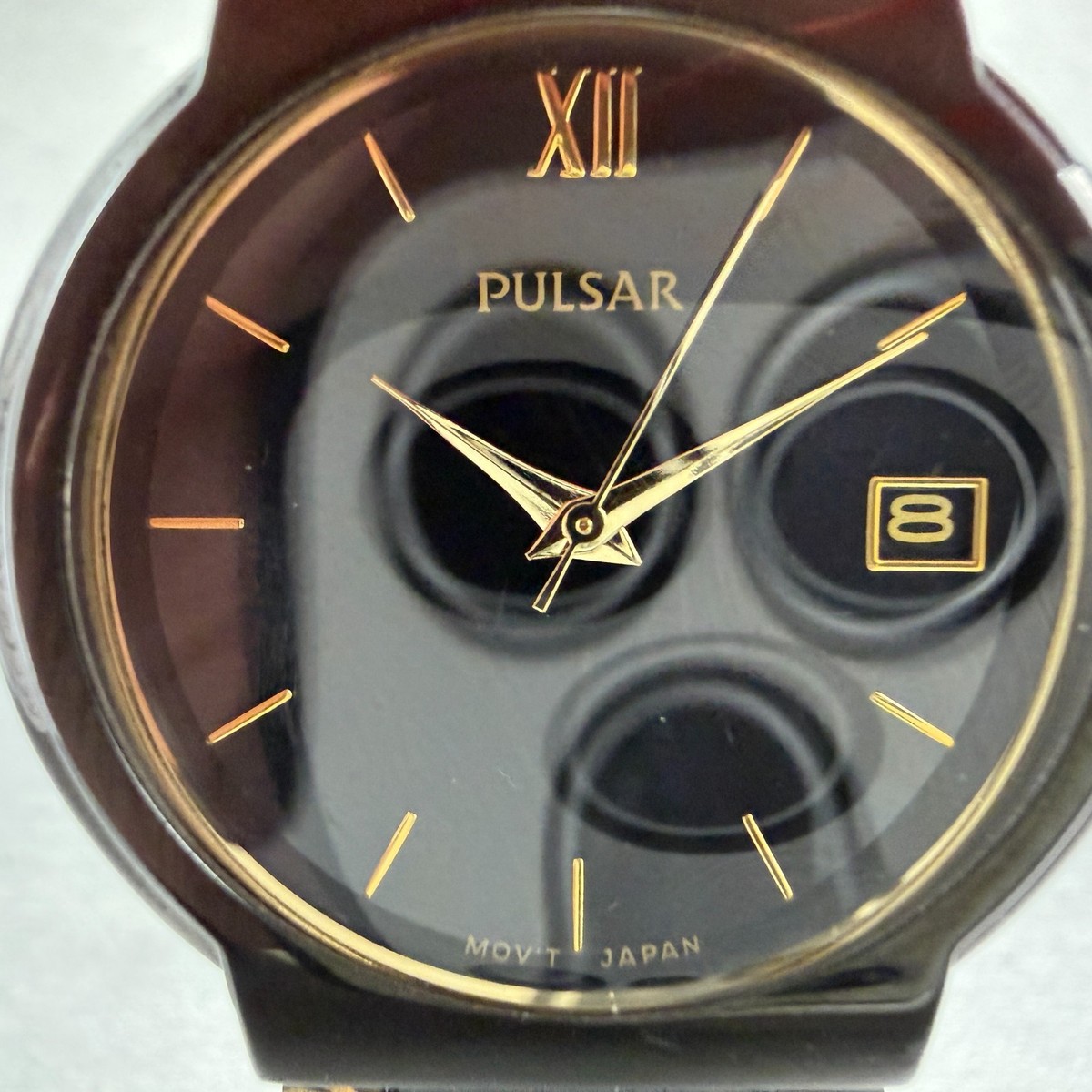 Seiko Pulsar Watch Men 35mm Black Dial Black & Gold Tone Date VX42