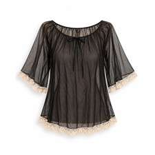 Vintage Lingerie Whimsigoth Coquette Fairy Sheer Top with Lace Trim