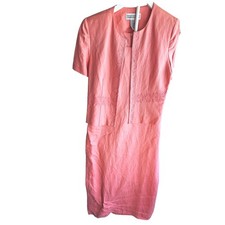 Jessica Howard Vintage 90s Pink Linen Blend Dress and Beaded Jacket Set Size 12