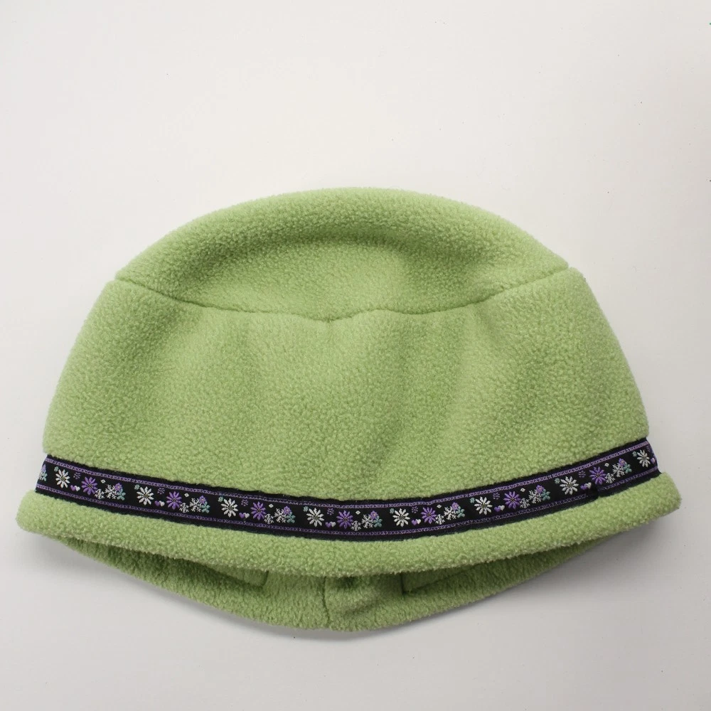 Light bright green fleece round mountaineer style adult winter cap S/M made USA
