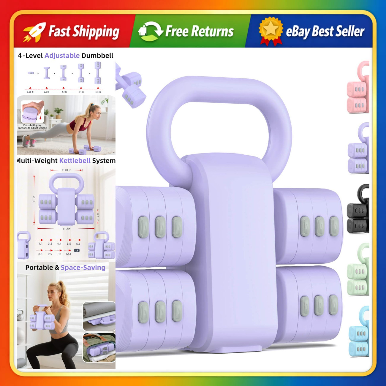 Adjustable 2-in-1 Dumbbell Set - 4 Weight Levels for Home Gym Fitness