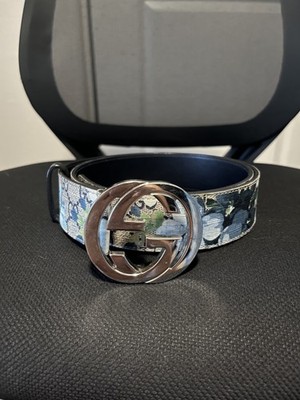 Gucci Blooms Belt GG Supreme Monogram Beige/Blue Floral Print (Size 32-34)