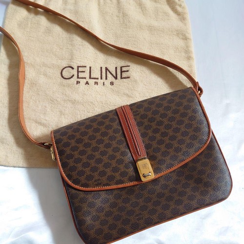 CELINE Macadam Pattern PVC Leather Shoulder Bag Brown Vintage Classic Authentic