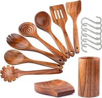 9-Piece Wooden Cooking Utensils Set, Kitchen Tools with Heat-Resistant Spoon