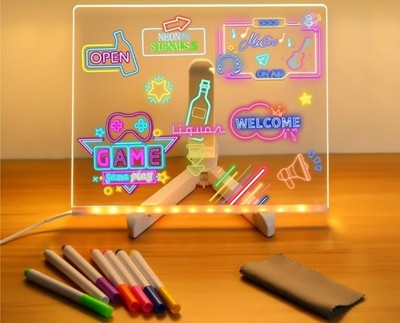 LED Note Board with Night Light 7 Pens DIY Acrylic Drawing Message Board Kids