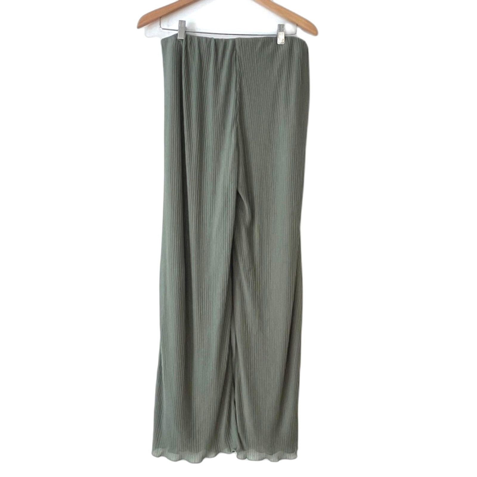 Zara Light Green Accordion Pleat Wide Leg Pants Pull On Large NEW NWT thumbnail 2